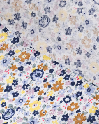 Viscose - Jaune - bleue - pluie de fleurs - Tissu au mètre - Mercerine