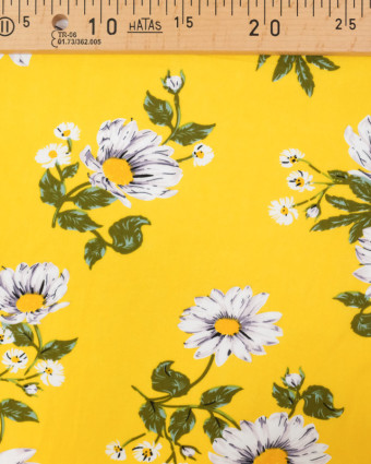 Viscose - jaune - grandes marguerites  - Tissu fleuri - Mercerine