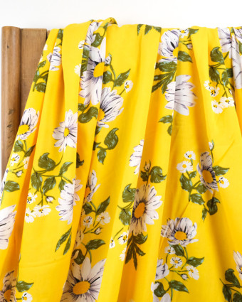 Viscose - jaune - grandes marguerites  - Tissu fleuri - Mercerine