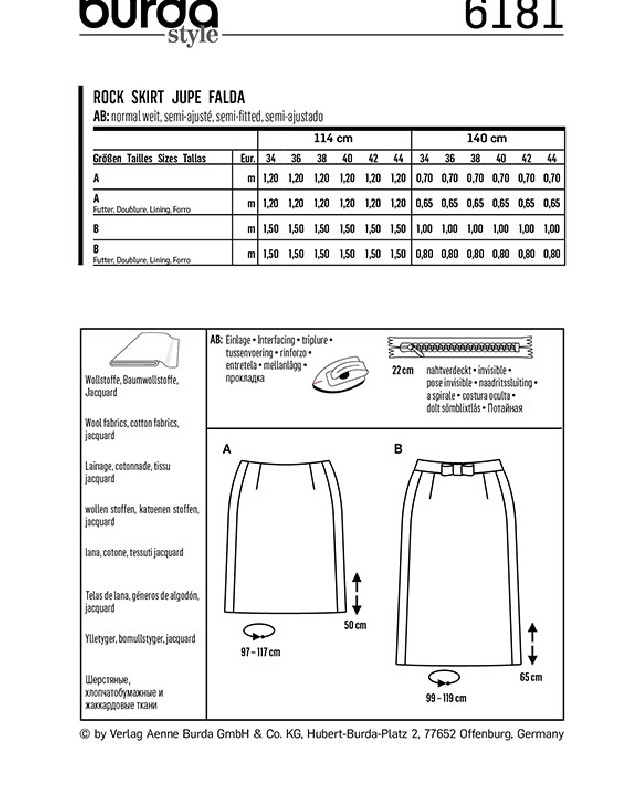 Patron de couture Jupe - Burda 6181 - Mercerine