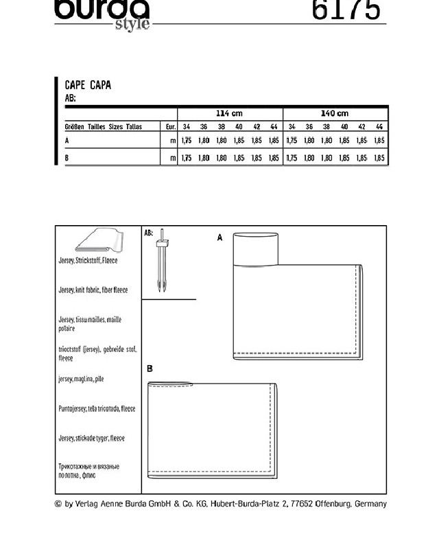 Patron de couture Cape - Burda 6175 - Mercerine
