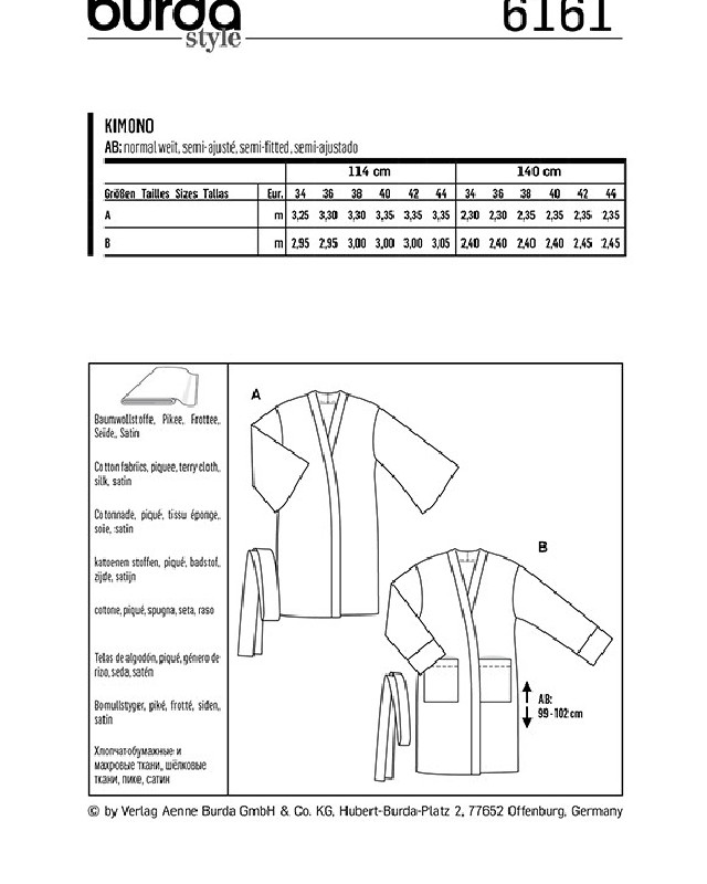 Patron de couture Kimono - Burda 6161 - Mercerine