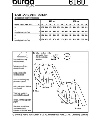 Patron de couture Veste - Burda 6160 - Mercerine