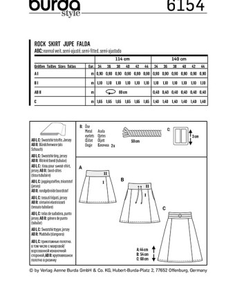 Patron de couture Jupe - Burda 6154 - Mercerine