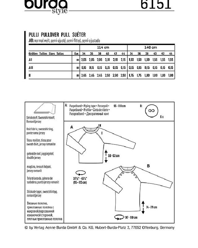 Patron de couture Sweater - Burda 6151 - Mercerine