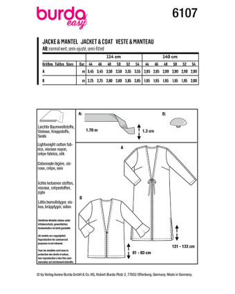 Patron de couture Veste Burda 6107 - Mercerine