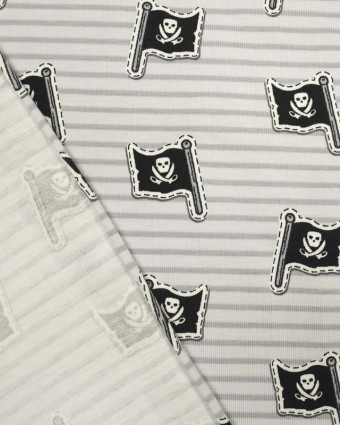 Tissu Jersey coton Drapeau de pirates gris - Mercerine