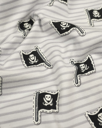 Tissu Jersey coton Drapeau de pirates gris - Mercerine