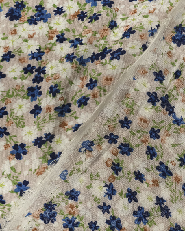 Viscose-Nude-Fleurs-des-champs-Tissu au mètre - Mercerine