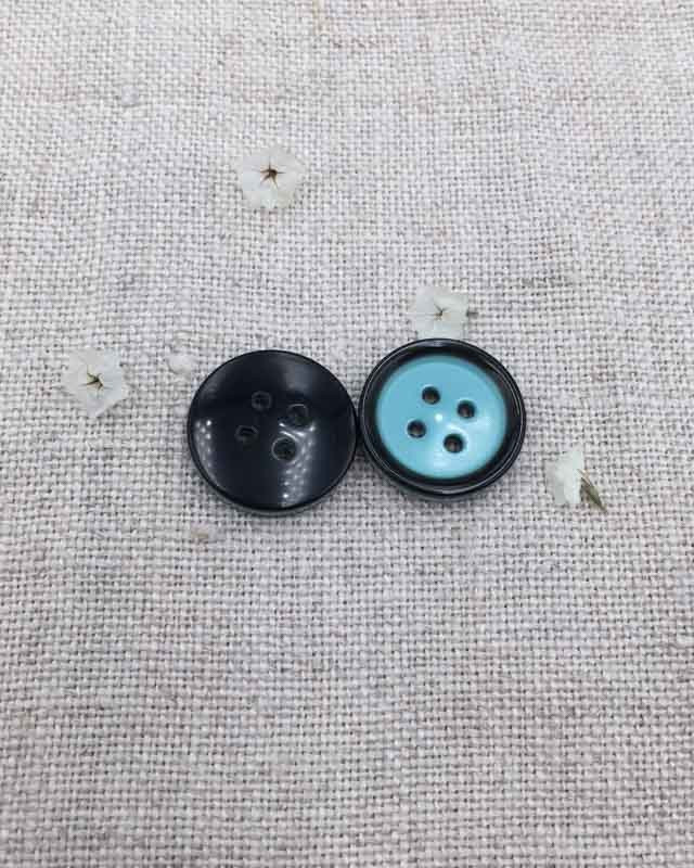 Bouton bleu bord noir  15mm