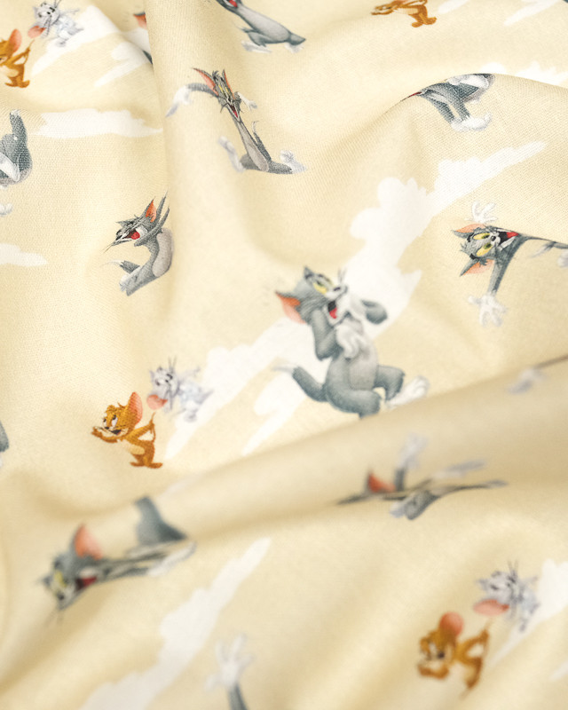 Tissu Tom et Jerry- fond beige - Tissu au mètre - Mercerine