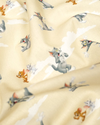 Tissu Tom et Jerry- fond beige - Tissu au mètre - Mercerine