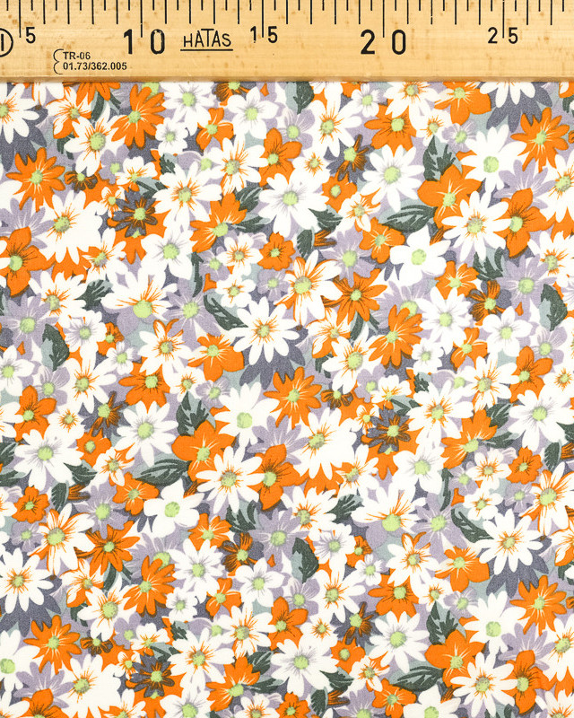 Viscose- Orange -Fleurs-des-champs-Tissu au mètre - Mercerine