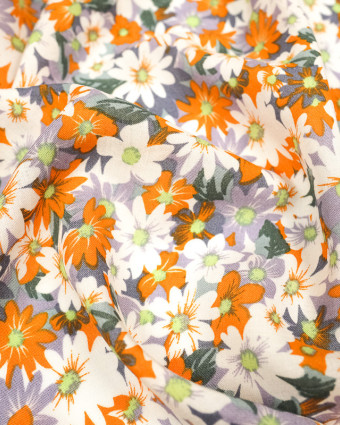 Viscose- Orange -Fleurs-des-champs-Tissu au mètre - Mercerine