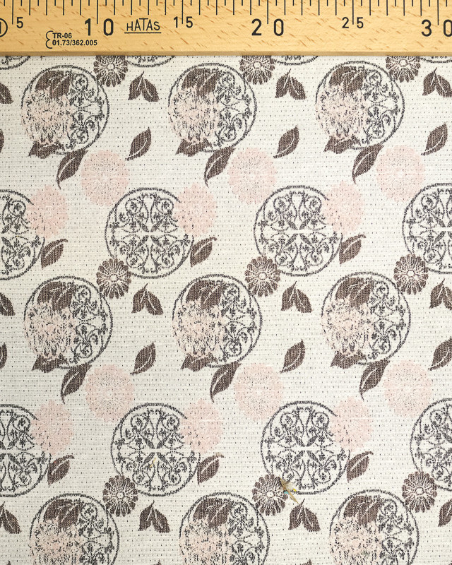 Jacquard Abstrait et feuillage rose et gris- Mercerine