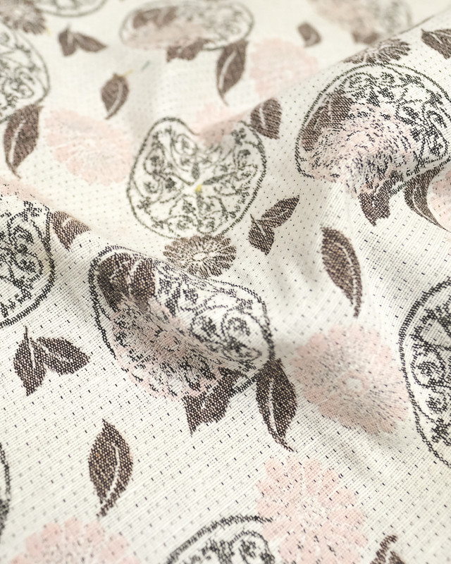 Jacquard Abstrait et feuillage rose et gris- Mercerine