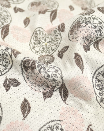 Jacquard Abstrait et feuillage rose et gris- Mercerine