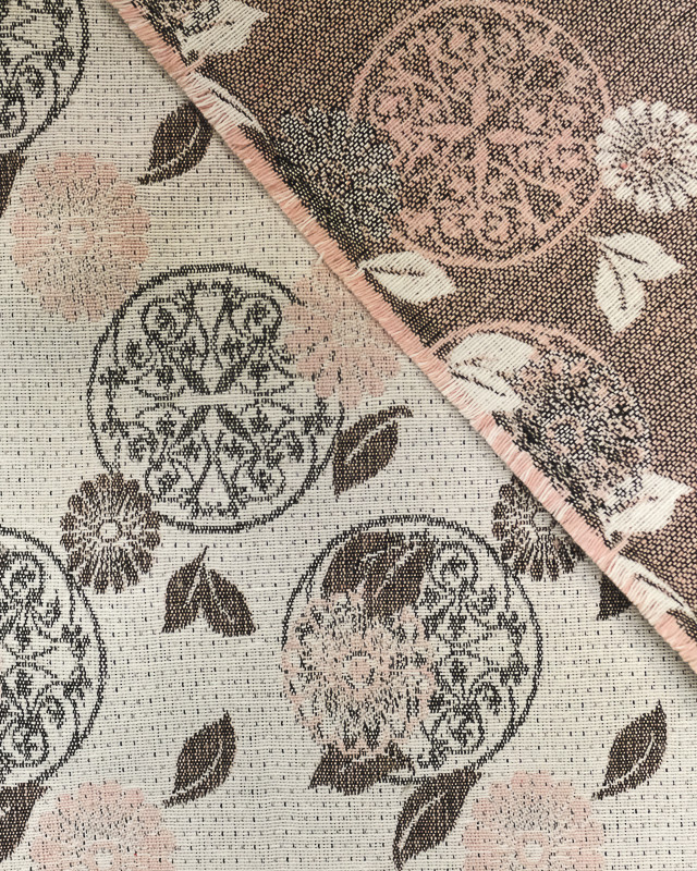 Jacquard Abstrait et feuillage rose et gris- Mercerine