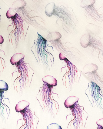 Coton imprimé violet Meduse oekotex - Mercerine
