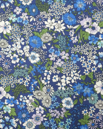 Tissu bleu fleuri Cécilia