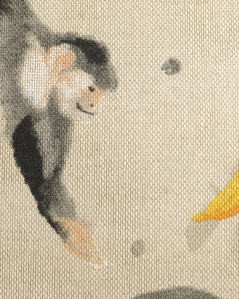 Tissu Singes et bananes aspect lin