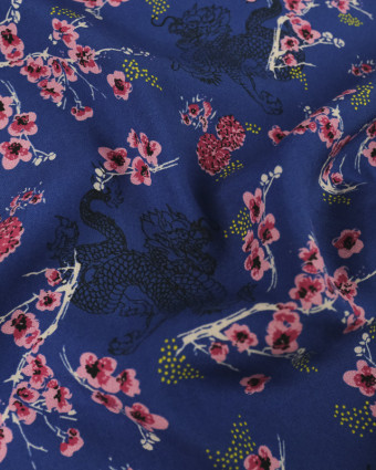 Viscose bleue fleur japon - Viscose - Mercerine