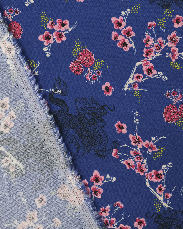 Viscose bleue fleur japon - Viscose - Mercerine