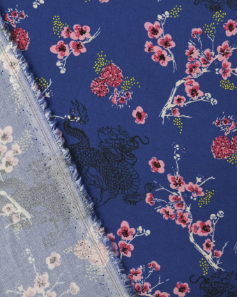 Viscose bleue fleur japon - Viscose - Mercerine