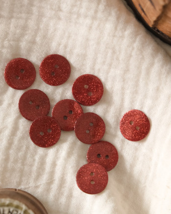 Mercerie en ligne : bouton rouge pailleté 18mm -  Fait en France - Mercerine