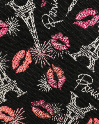 Tissu jacquard Bisous Noir- 10cm -  Mercerine