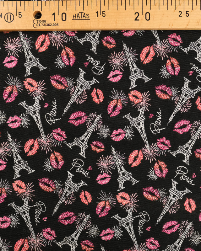 Tissu oekotex : Jacquard Bisous Noir- Mercerine