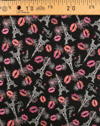 Tissu oekotex : Jacquard Bisous Noir- Mercerine