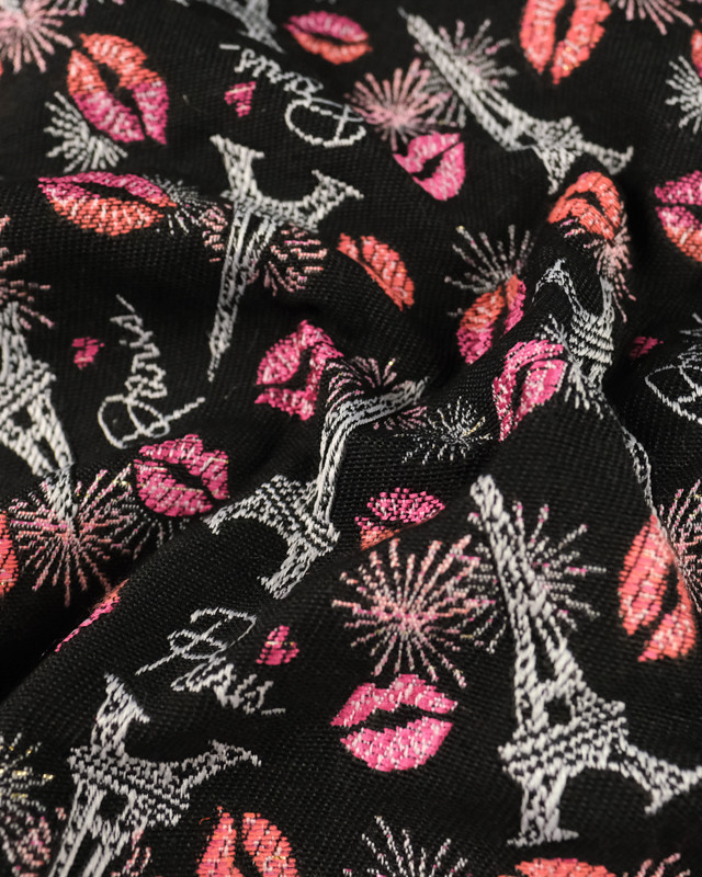 Tissu oekotex : Jacquard Bisous Noir- Mercerine