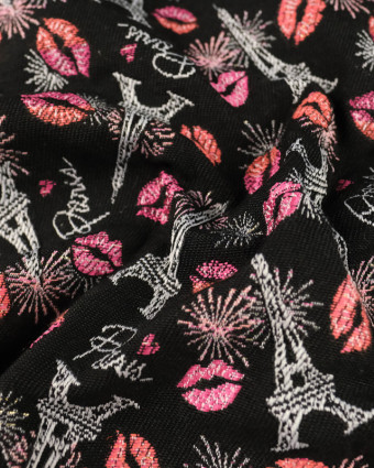 Tissu oekotex : Jacquard Bisous Noir- Mercerine