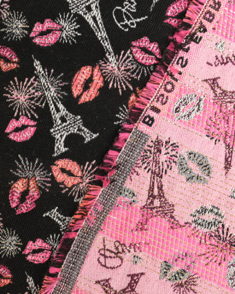 Tissu oekotex : Jacquard Bisous Noir- Mercerine