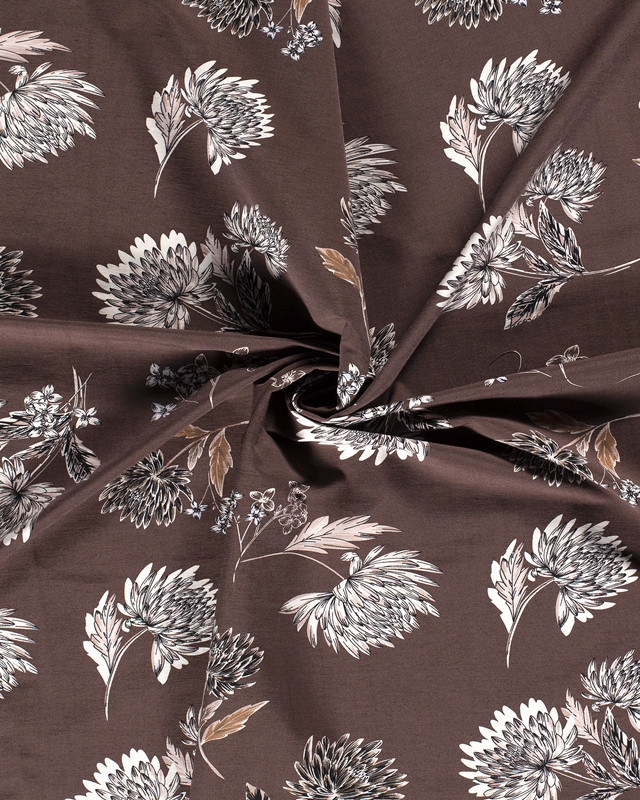 Tissu jupe pantalon imprimé fleuri brun - Mercerine