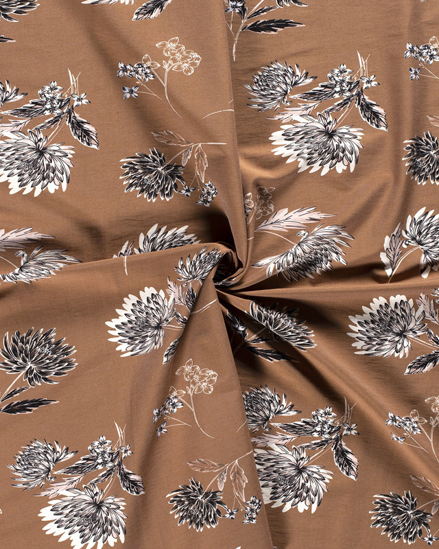 Tissu jupe pantalon imprimé fleuri marron - Mercerine