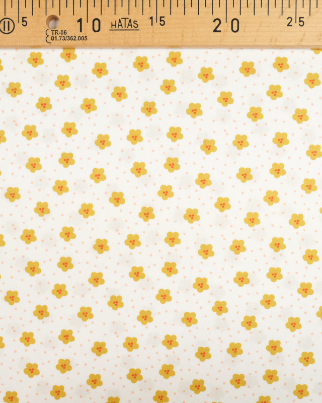 Tissu Popeline de coton imprimé Fleur Et Pois Blanc- Mercerine