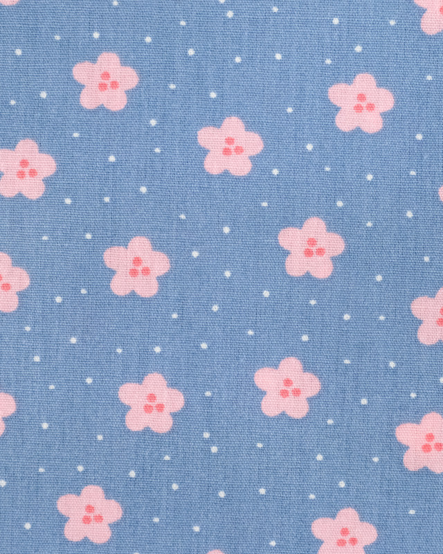 Tissu Popeline de coton imprimé Fleur Et Pois Bleu Clair- Mercerine