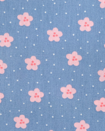 Tissu Popeline de coton imprimé Fleur Et Pois Bleu Clair- Mercerine
