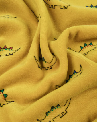 Tissu bio Pyjama éponge Dino Jaune -  Mercerine