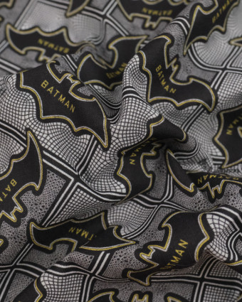 Tissu coton Batman carreaux gris - Mercerine