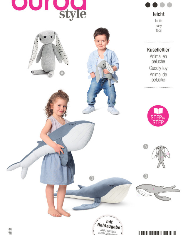 Patron couture - Peluches - lapin -baleine - Burda 6044