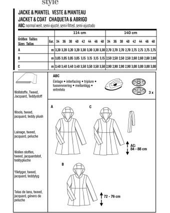 Patron de couture - Manteau, Veste à capuche - Ceinture nouée - Burda 6057