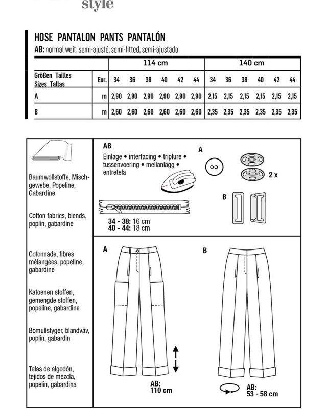 Patron couture - Pantalon avec pinces et ceinture - Burda 6079