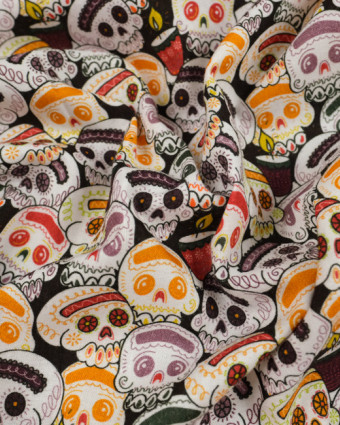 Tissu Coton Halloween tête de mort Bio Oeko-tex - Mercerine