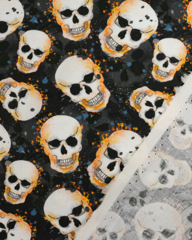 Tissu imprimé : coton halloween crânes Bio Oeko-tex - Mercerine