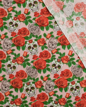 tissus imprimé : Coton Dolores Los muertos rose - Mercerine