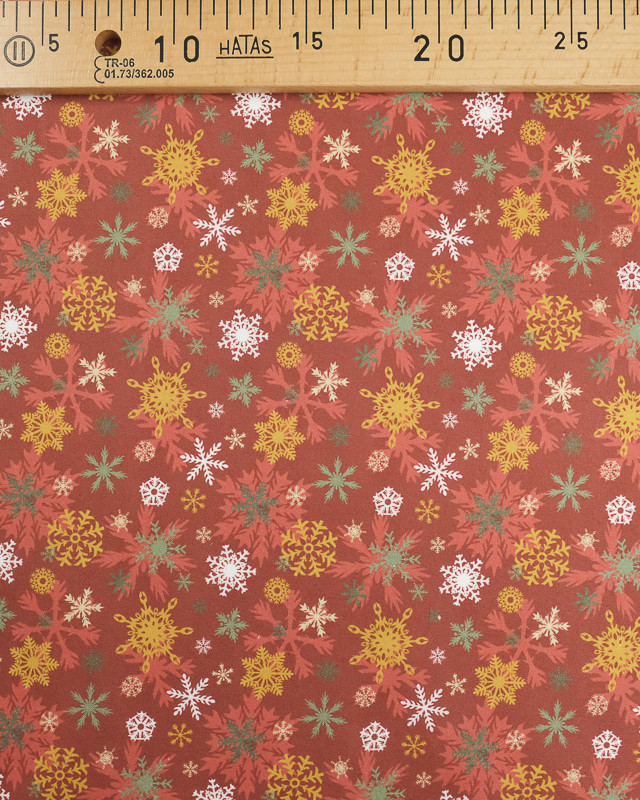 Tissu popeline de coton noel : motif flocons rouge - Mercerine