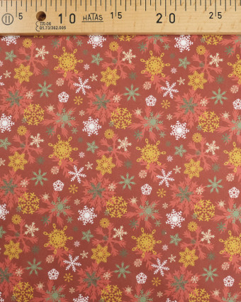 Tissu popeline de coton noel : motif flocons rouge - Mercerine